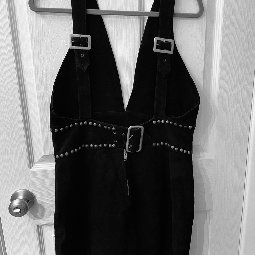 Nasty Gal **real suede leather** black silver buckle mini dress NWOT - Picture 9 of 11